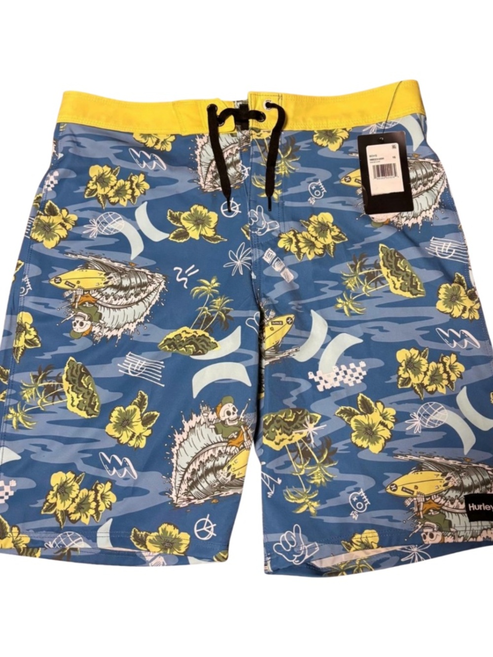Hurley Boys Swim Shorts Blue Yellow Floral Board Shorts Size 16/28